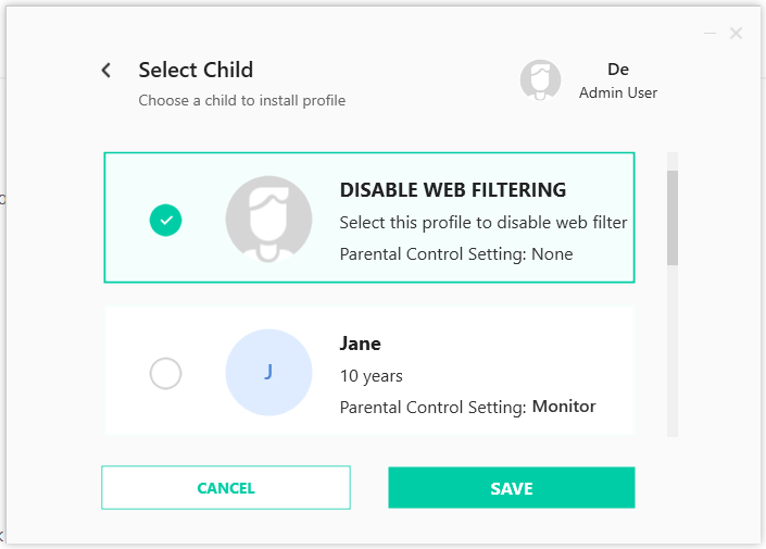 Disable web filtering