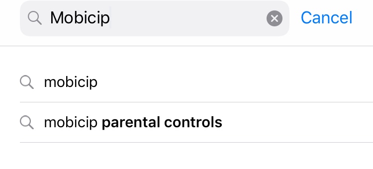 App Store search for Mobicip shows no results