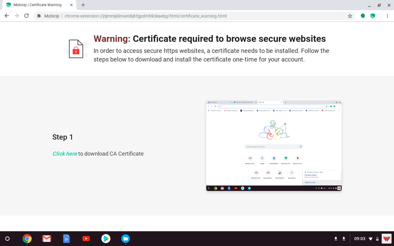 Mobicip certificate warning message