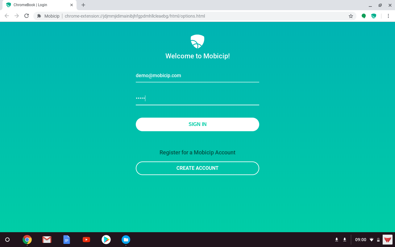 Screenshot of Mobicip login screen